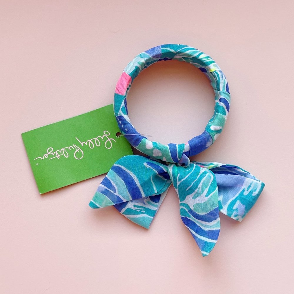 New Lilly Pulitzer Bangle Bracelet Fabric Wrapped Bennet Blue Celestial Seas